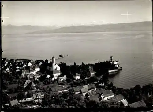 Ak Arbon am Bodensee Kanton Thurgau,  eine Stadt am Bodensee mit Blick auf die Alpen.