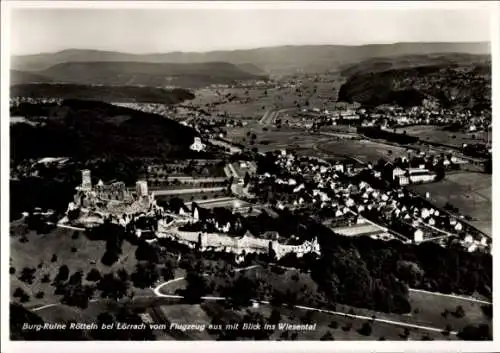 Ak Rötteln Haagen Lörrach in Baden, Burg-Ruine Rötteln, Flugzeugaufnahme, Blick ins Wiesental