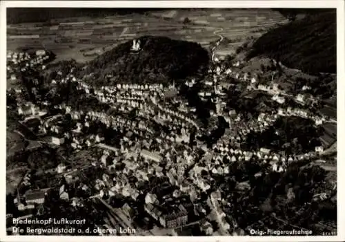 Ak Biedenkopf an der Lahn, Luftaufnahme von  Bergwaldstadt,  von 1939