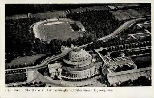 Ak Hannover in Niedersachsen, Fliegeraufnahme der Stadthalle,Hindenburgkampfbahn