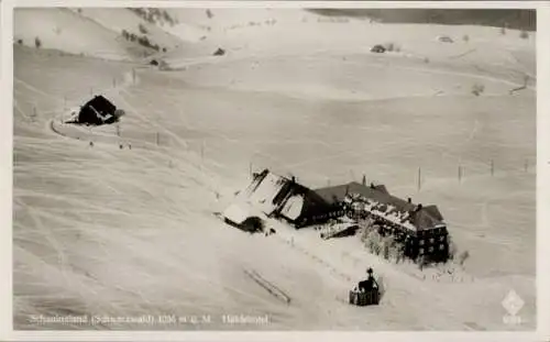 Ak Freiburg im Breisgau, Schauinsland, Luftaufnahme, Schnee, Haldehotel, Schwarzwald, 1286 m Höhe