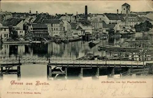 Ak Berlin Mitte, Altstadt von der Fischerbrücke aus gesehen