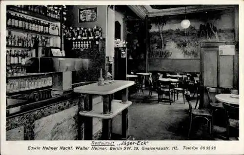 Ak Berlin Kreuzberg, Restaurant Jäger-Eck, Gneisenaustraße 115 Ecke Mehringdamm, Edwin Helmer Nachf.