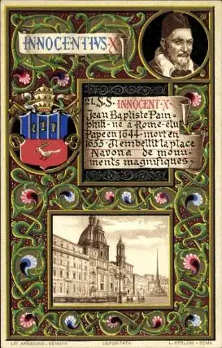 Litho Papst Innozenz X., Innocentius X, Giovanni Battista Pamphili, Wappen