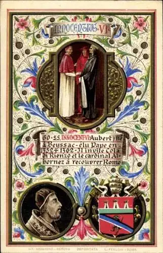 Litho Papst Innozenz VI., Innocentius VI, Étienne Aubert, Wappen