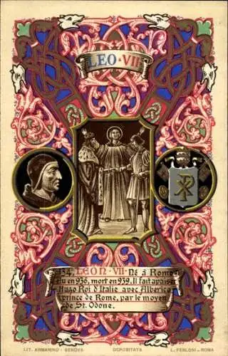 Litho Papst Leo VII., Portrait, Wappen