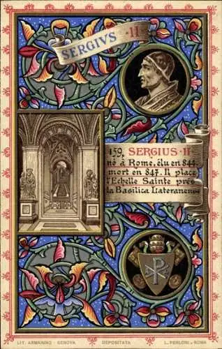 Litho Papst Sergius II., Portrait, Wappen