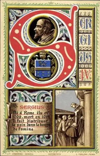 Litho Papst Sergius IV, Portrait, Wappen