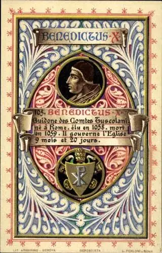 Litho Papst Benedikt X, Portrait, Wappen