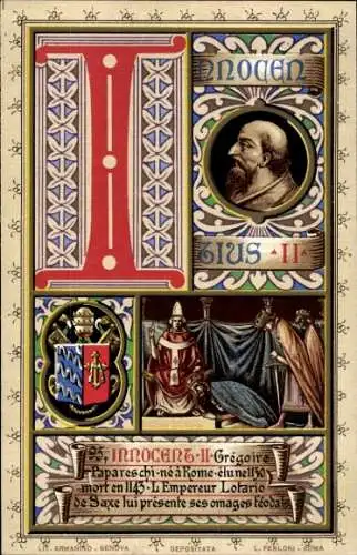 Litho Papst Innozenz II, Portrait, Wappen