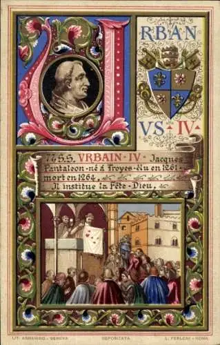 Litho Papst Urban IV., Jacques Pantaleon, Portrait, Wappen