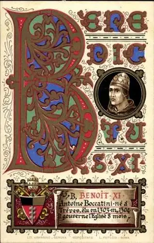 Litho Papst Benedikt XI., Antoine Boccatini, Portrait, Wappen