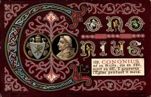Litho Papst Cononius, Portrait, Wappen