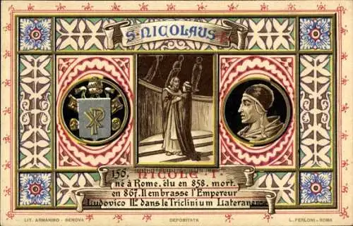 Litho Papst Nikolaus I., Portrait, Wappen