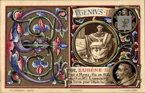 Litho Papst Eugen II., Portrait, Wappen