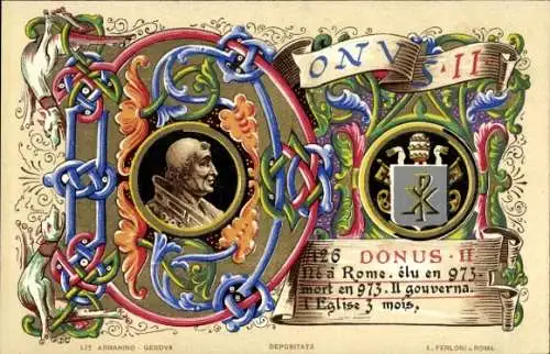 Litho Papst Donus II., Portrait, Wappen