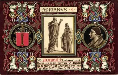 Litho Papst Hadrian I., Portrait, Wappen