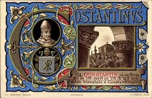 Litho Papst Konstantin, Portrait, Wappen