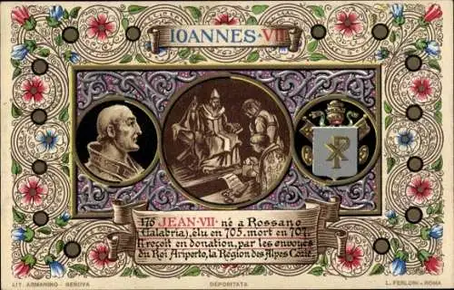 Litho Papst Johannes VII., Portrait, Wappen