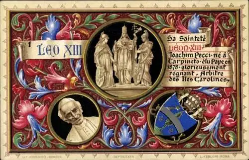 Litho Papst Leo XIII, Portrait, Wappen