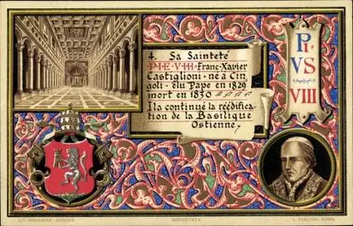 Litho Papst Pius VIII., Francesco Saverio Castiglioni, Wappen