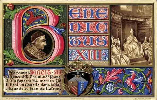 Litho Papst Benedikt XIII., Benedictus XIII, Pietro Francesco Orsini, Vincenzo Maria Orsini, Wappen