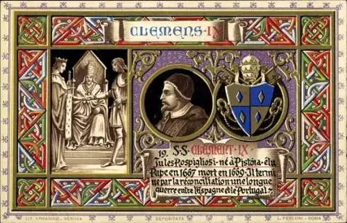 Litho Papst Clemens IX., Portrait, Wappen