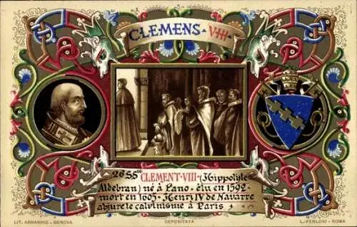 Litho Papst Clemens VIII., Ippolito Aldobrandini, Wappen