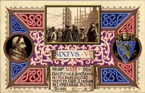 Litho Papst Sixtus V., Felice Peretti di Montalto, Wappen