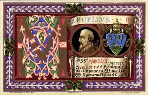 Litho Papst Marcellus II., Marcello Cervini, Wappen