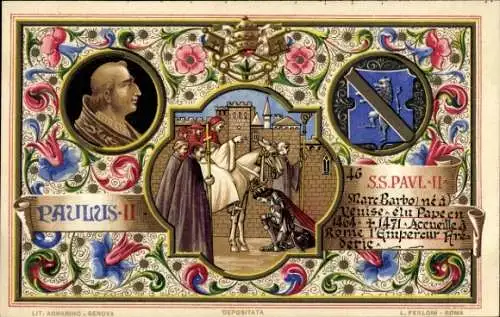 Litho Papst Paul II., Portrait, Wappen