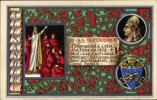 Litho Papst Alexander V., Portrait, Wappen