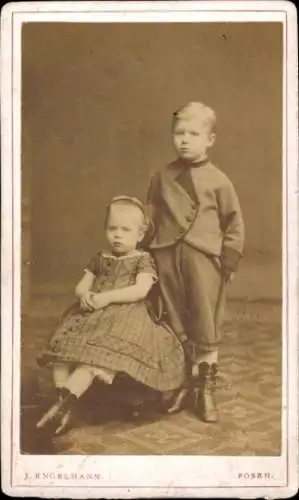CdV Kinderportrait, Junge und Mädchen, Geschwister