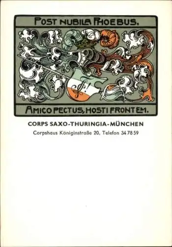 Studentika Ak München, Corps Saxo Thuringia, Corpshaus Königinstraße 20, Wappen