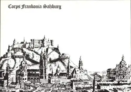 Studentika Ak Salzburg, Corps Frankonia, historische Stadtansicht