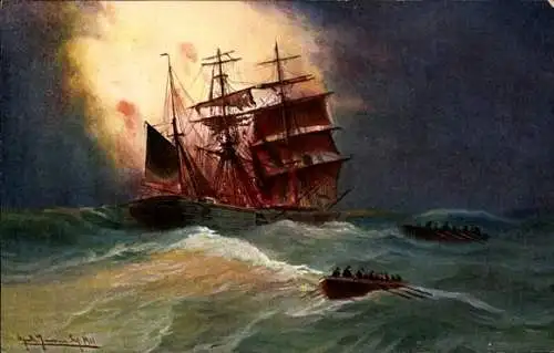 Künstler Ak Jensen, Alfred, Segelschiff, Explosion der Kohlenladung