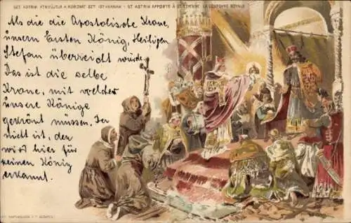 Ganzsache Litho Ungarn, St. Astrik apporte a St. Etienne la Couronne Royale