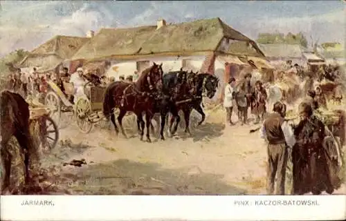 Künstler Ak Kaczor Batowski, Jahrmarkt im Dorf