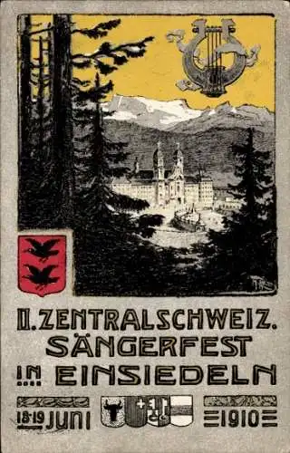 Künstler Ak Einsiedeln Kt. Schwyz, Kloster Einsiedeln, II. Zentralschweiz. Sängerfest 1910