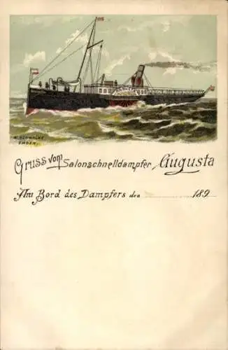 Künstler Litho Salonschnelldampfer Augusta, Seebäderschiff, Seitenraddampfer