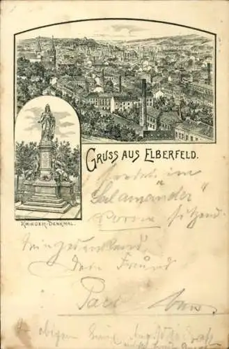 Vorläufer Litho Elberfeld Wuppertal, Panorama, Fabriken, Kriegerdenkmal