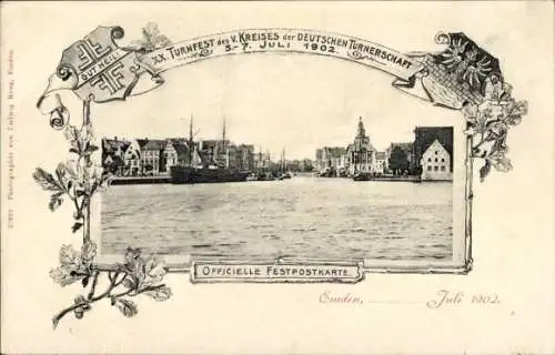 Passepartout Ak Emden in Ostfriesland, XX. Turnfest des V. Kreises der deutschen Turnerschaft 1902