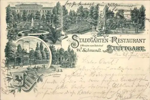 Vorläufer Litho Stuttgart, Stadtgarten Restaurant, Inh. W. Schmandt, Wappen