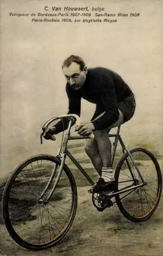 CPA Cycliste C. Van Houwaert, Vainqueur de Bordeaux-Paris 1907-1909 San-Ramo Milan 1908