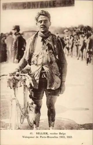 CPA Cycliste Sellier, routier Belge Vainqueur de Paris-Bruxelles 1922, 1923