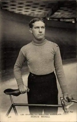 CPA Cycliste Menus Bedell, Sprinter Americain