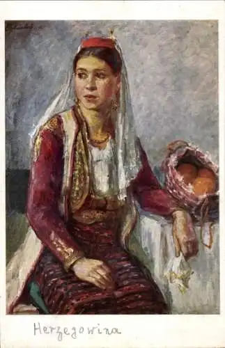Ak Bosnien Herzegowina, Frau in Volkstracht