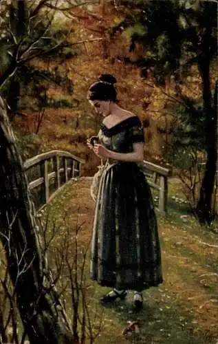 Künstler Ak Witt, R. de, Pilze, Frau, Brücke