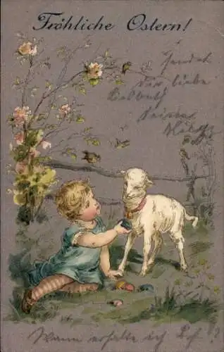 Ak Glückwunsch Ostern, Kind, Ostereier, Lamm