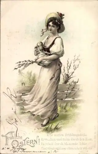 Ak Glückwunsch Ostern, Frau mit Lamm